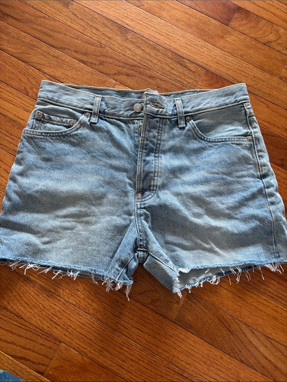 Everlane Light Blue Mid-Rise Cutoff Denim Shorts
